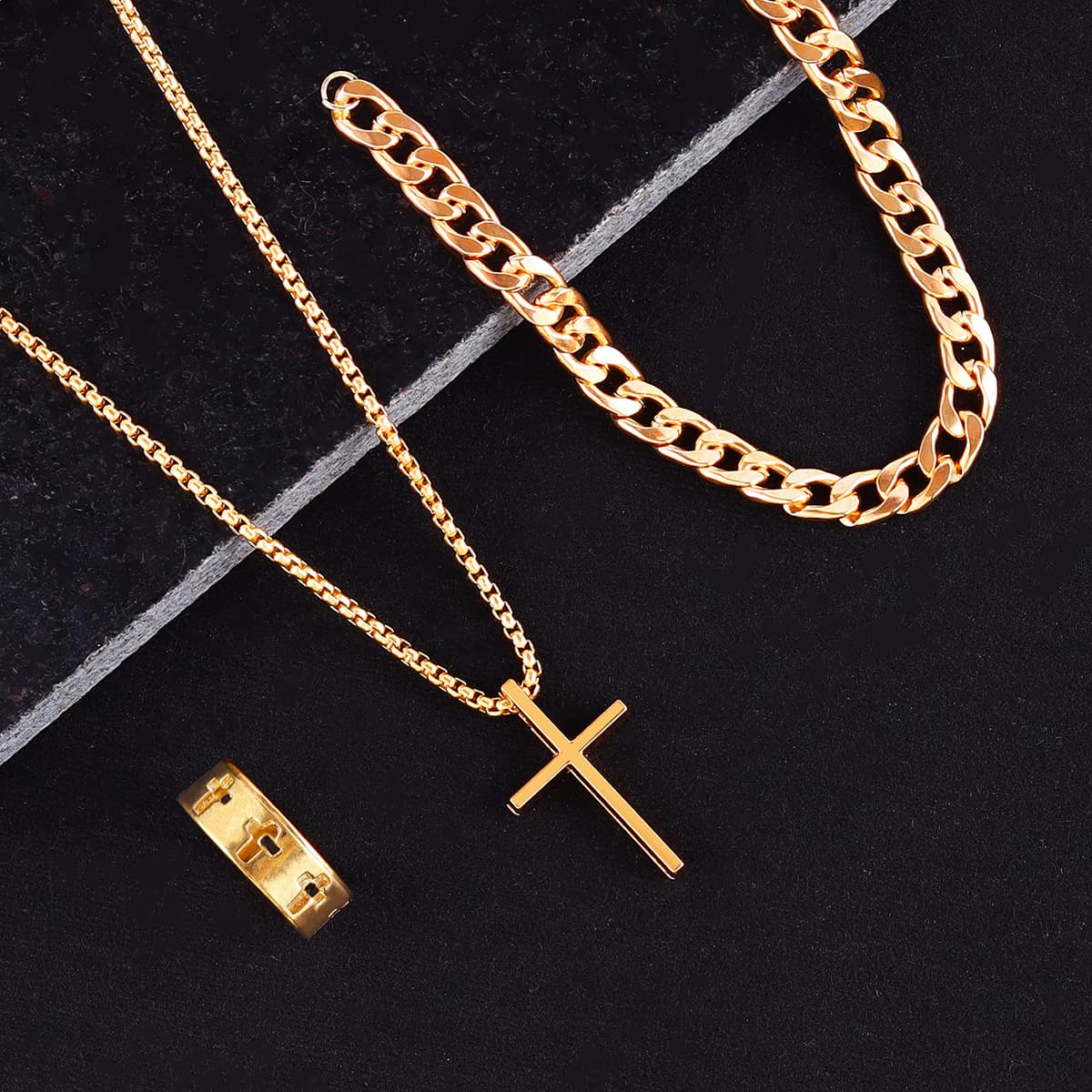 Jewelry Sets cross jewelry chain ring bracelet necklace 3 sets