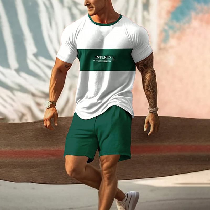 Men's Round Neck Short Sleeve 3D Printing Men's Street Sports 2-piece Set
