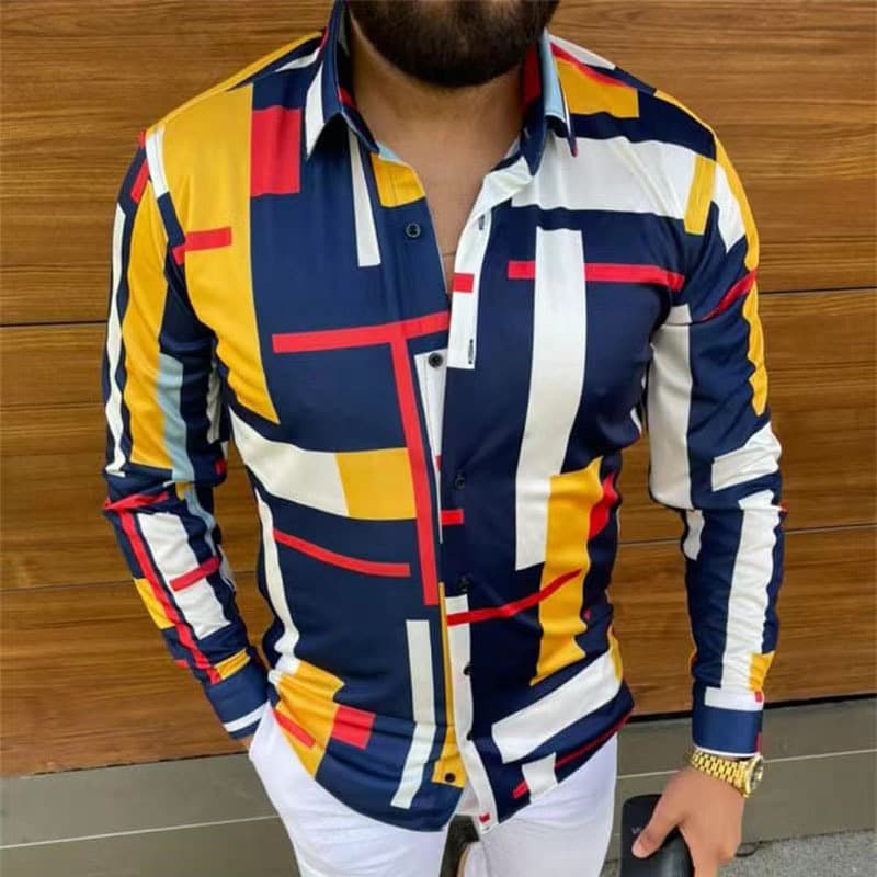 Chemise cintrée imprimée à manches longues pour hommes, nouvelle tendance de la mode 2023