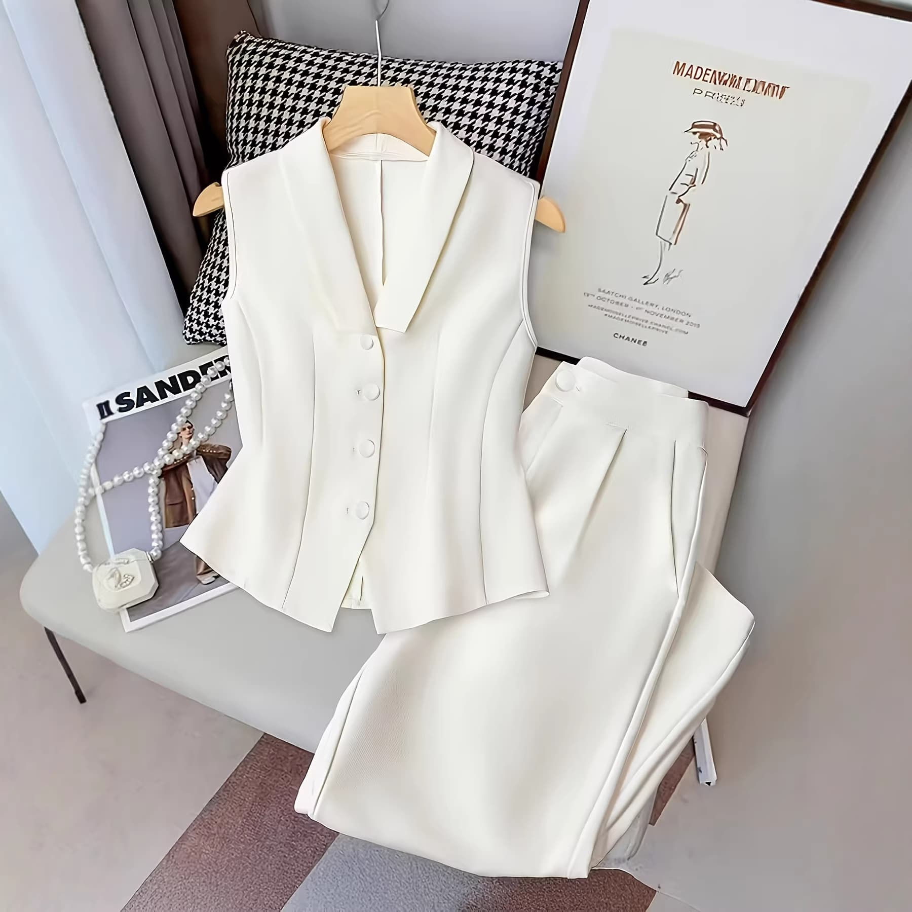 Women's Clothing Elegant Sleeveless Single-Breasted Vest And Casual Straight-Leg Trousers Suit For Women Style