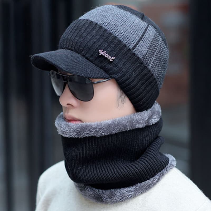 New Men's Winter Hat Neck Set with Velvet and Warm Knitted Woolen Hat for Men's Winter Fashion Trend Korean Edition Neck Protection Cotton Hat