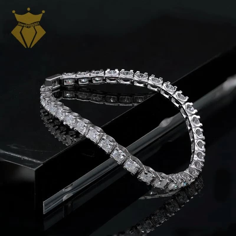 Hip Hop Iced Out Sier Moissanite Tennis Chain Bracelet 3mm 4mm 5mm VVS White Round Dia Bling Jewelry Men And Women