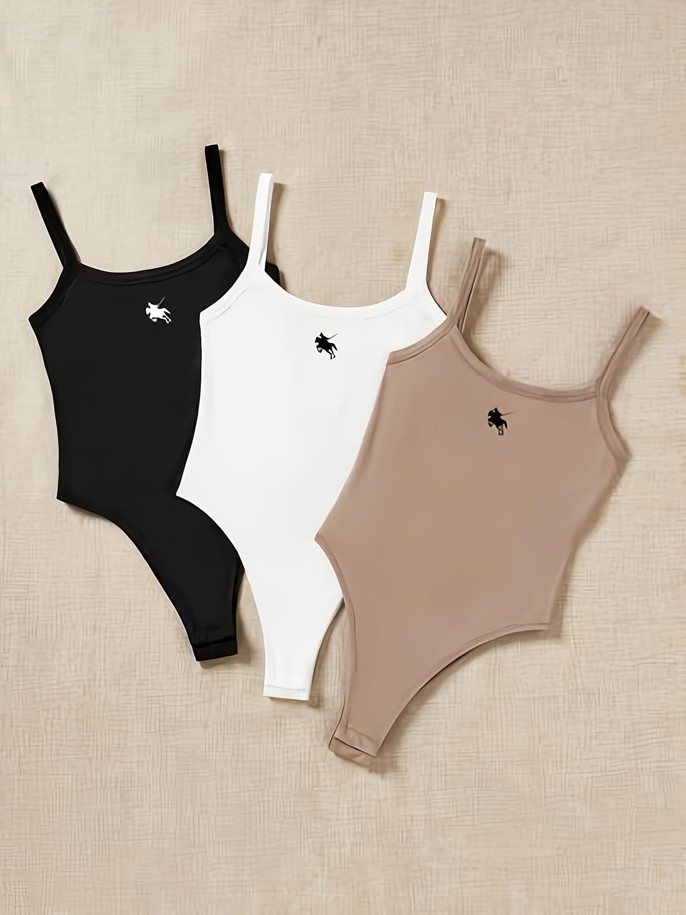 Women's Clothing Hot Girl Style Ins Slim Solid Color Round Neck Printed Vest Suspenders 3 Piece Tight Jumpsuit