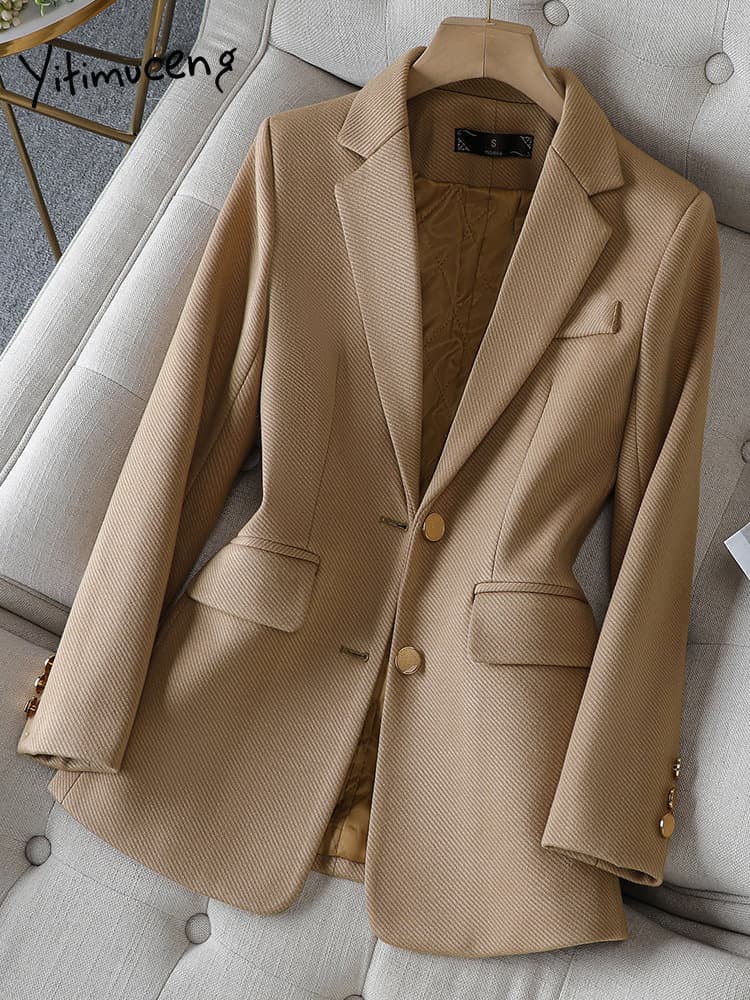 Yitimuceng Solid B for Women 2023 Fashion Office Lady Single Breasted Spring Coat Chic Elegant Slim Long Sleeves
