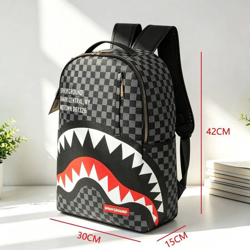Sac à dos Sprayground Shark, nouveau modèle pour collège et lycée : élégant, résistant à la saleté, design patchwork, audacieux, grande cap