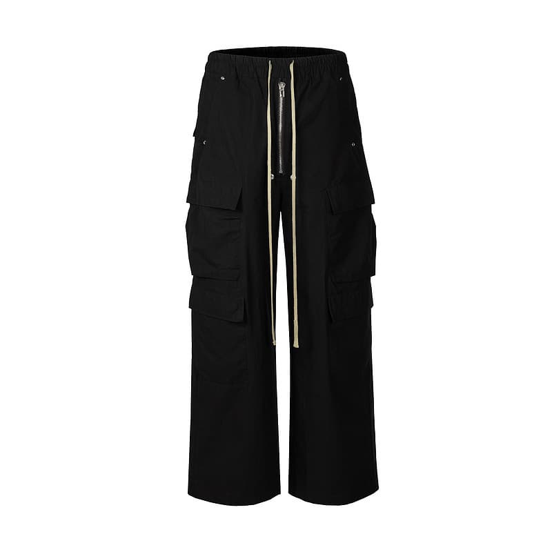 Men's Clothing Multi Pocket Dark Wide Leg Workwear Mopping Casual Drawstring Flared Pants High Street Casual Pants