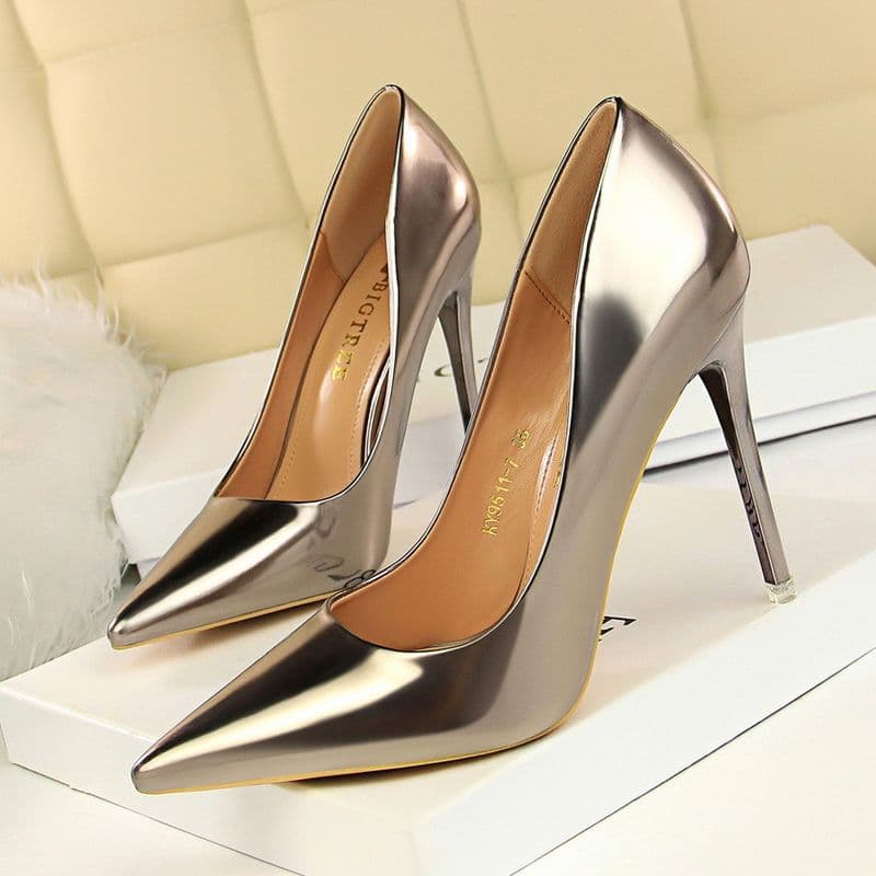 P9 European And American Style Fashion Metal Heels Women's High Heel Shallow Mouth Pointy Toe Sexy Nightclub