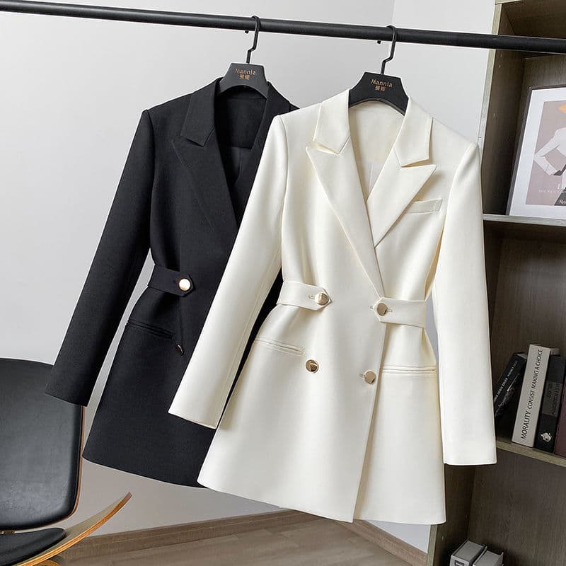 Women's Clothing Mid length small blazer for women spring and autumn new solid color waist slimming double breasted fashion suit top