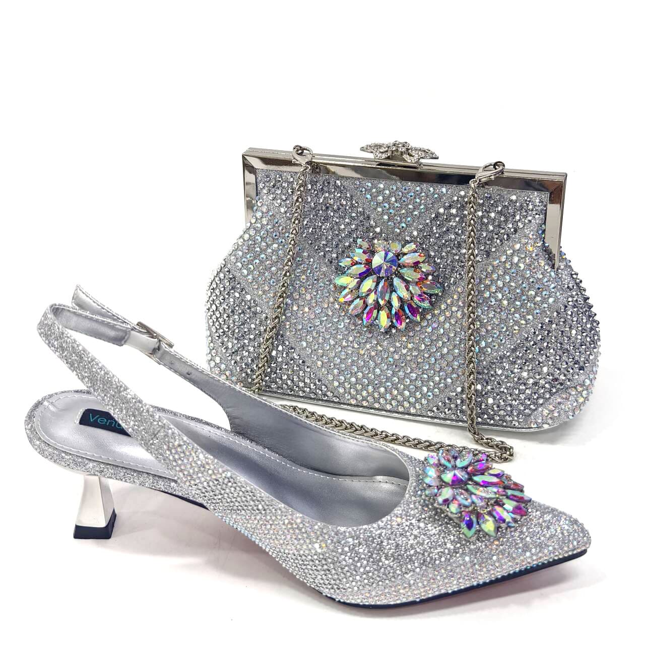 Women's Pointed Toe Satin High Heels With Matching Soft Geometric Clutch – Elegant Princess Style Evening Shoes & Bag Set For Parties