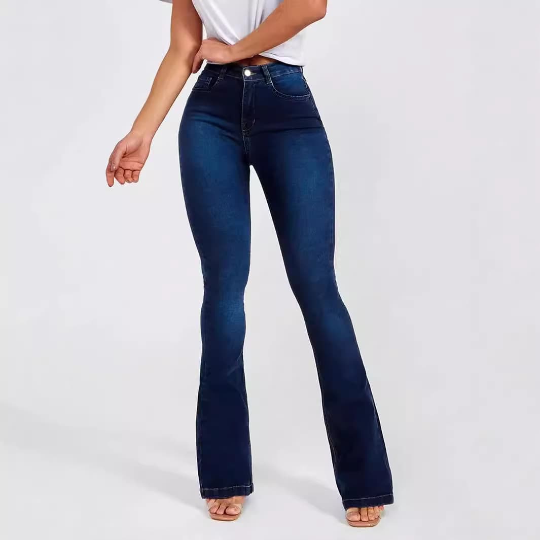 Women's Clothing High Waist Slim Elastic Flared Jeans Ladies Trousers