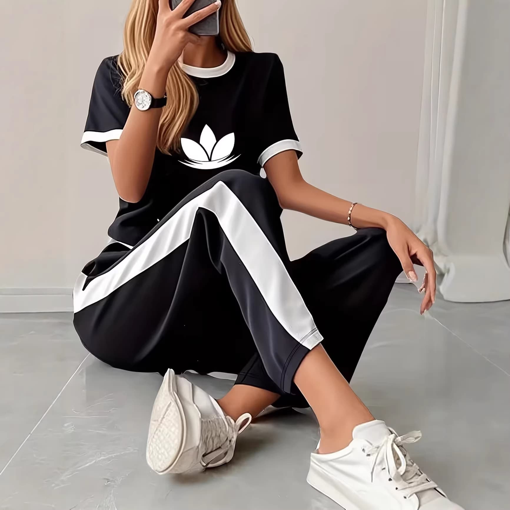 Women's Clothing Women's Summer Casual Two Piece Set Style Simple Fresh Print T-Shirt And Trouser For Formal & Casual For Women