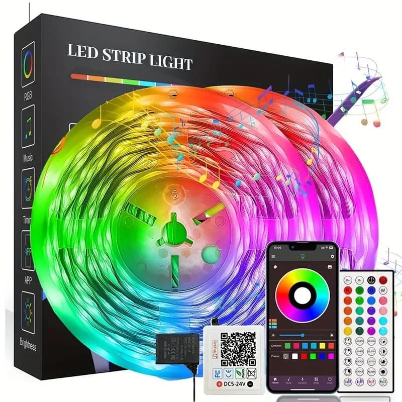 Ensemble de bandes lumineuses LED 24 V, bande lumineuse LED autocollante 3535 RVB, bande lumineuse d'ambiance Bluetooth à 44 touches musicales