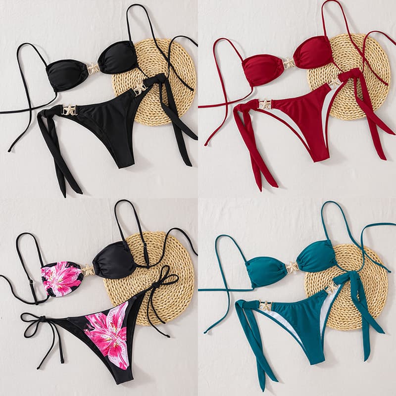 Women's Clothing Bikini Set Strap Starfish Metal Drawstring Low Waist Sexy Swimsuit Set