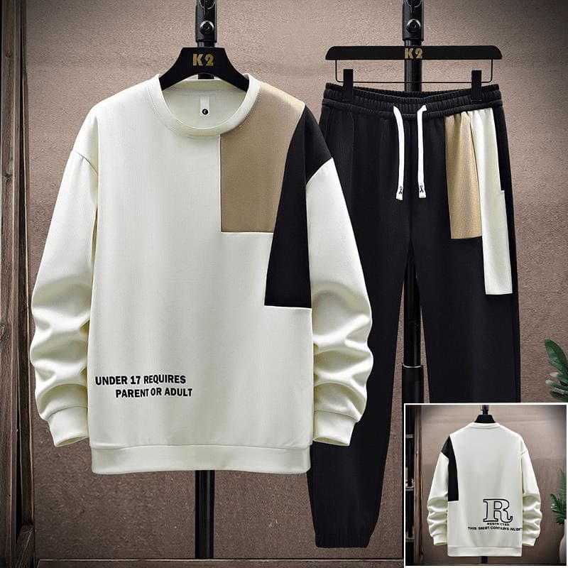 ​Men's Casual Tracksuit Set - Trendy Long Sleeve Tee & Jogger Pants For Streetwear & Lounge​