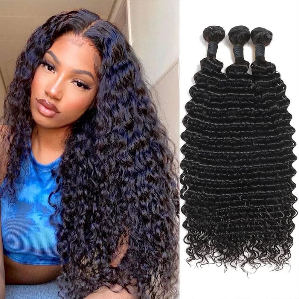 12A Deep Wave Curly Human Hair Bundles Brazilian Hair Weave Remy Human Hair Bundles 32 Inch Bundles Hair Extensions For Women