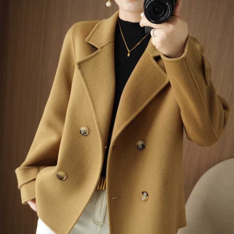 Women’s Short Wool Blend Blazer – Oversized Lapel Coat For Petite & Plus Size, Trendy Double-Breasted Fall Jacket​