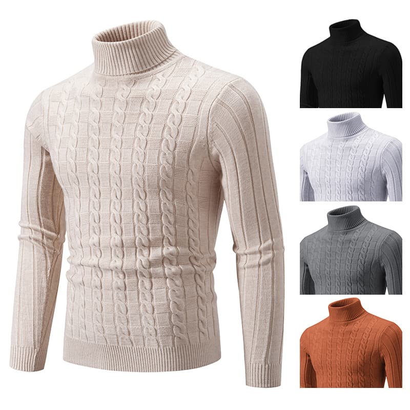 Men's Clothing new men's slim fit twisted high neck pullover sweater knitted sweater large size fashion casual bottoming shirt
