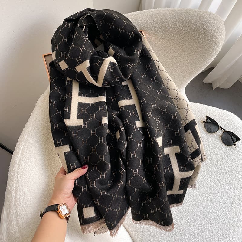 Écharpe en cachemire épais double face pour femme, haut de gamme, motif lettre H, légère, luxueuse, tendance, idéale pour l'automne et l'hiver