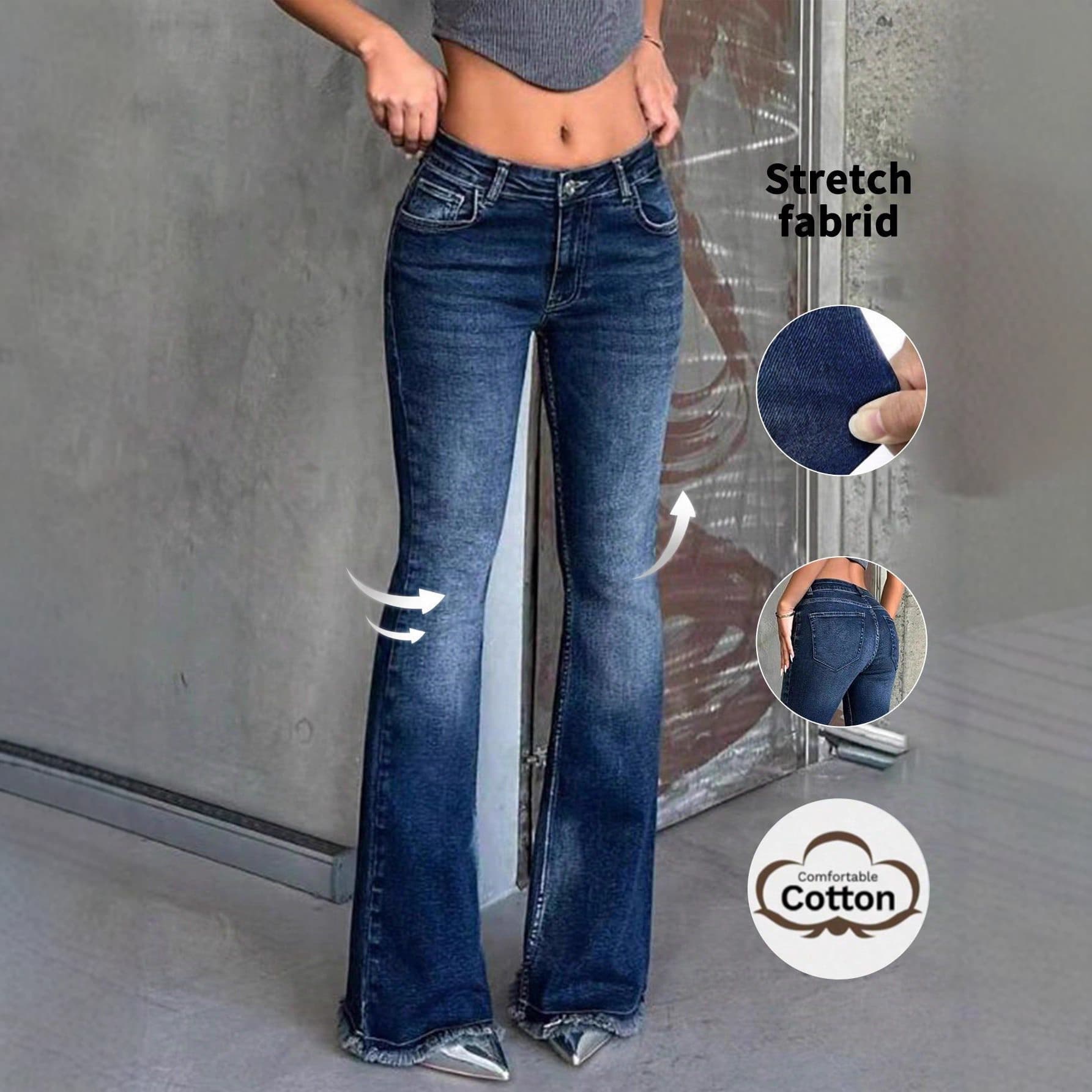 Vintage-Inspired Flare Jeans For Women – Stretchy Bootcut Denim Pants With Distressed Wash (XS-XL, Cotton-Polyester Blend, Y2K Retro Style)