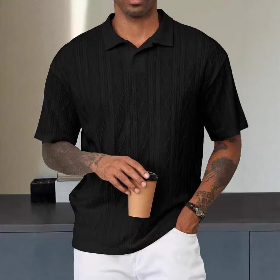 Men's Clothing Men's Retro Textured Knit Polo Shirt Loose Fit Summer Breathable Short Sleeve T-Shirt Old Money Style