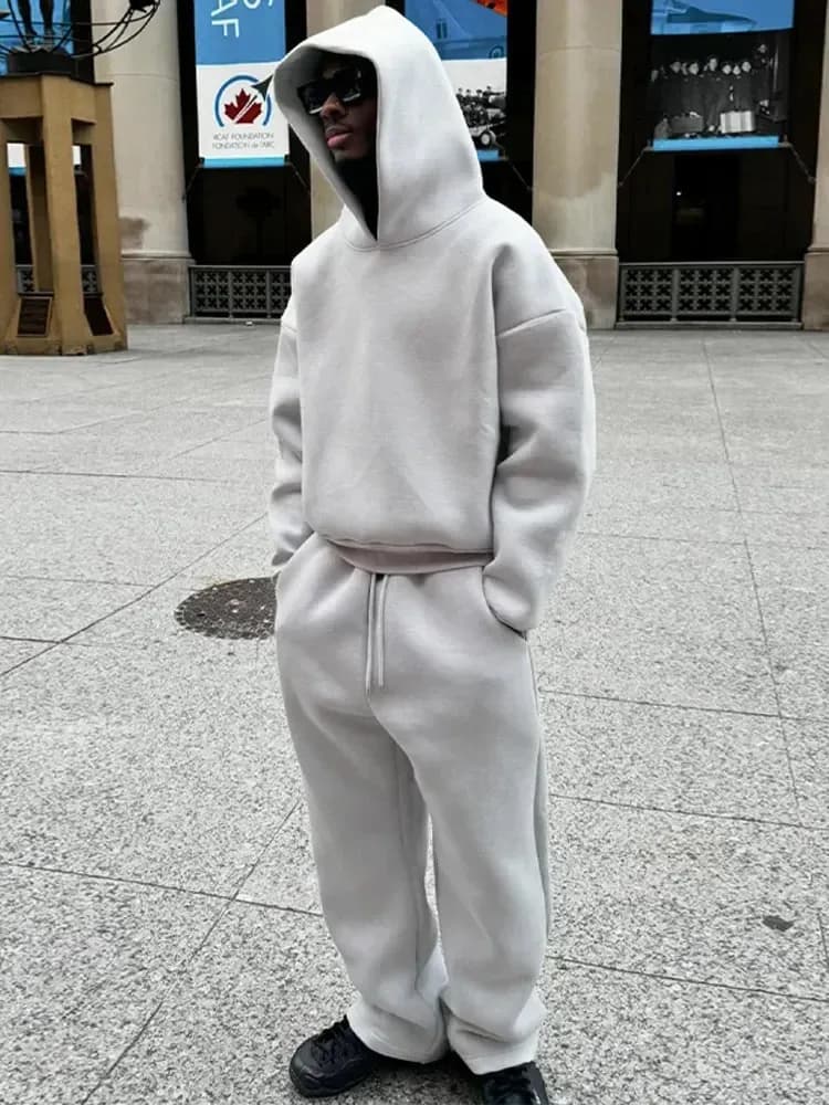 Pullover American Street Tops Y2k Hoodies Solid Sweatshirt And Baggy Sweatpants Couple Hooded Cardigans Pantsuit Mens