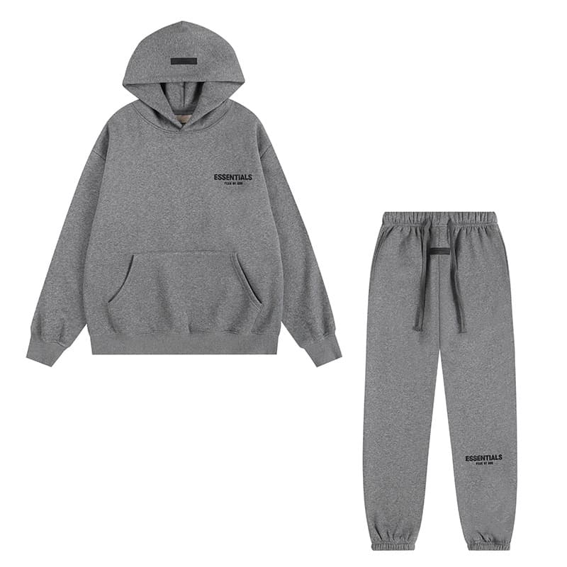 Sweat-shirt ample à double ligne FOG ESSENTIALS Saison 8 avec lettres floquées au dos, en éponge à capuche