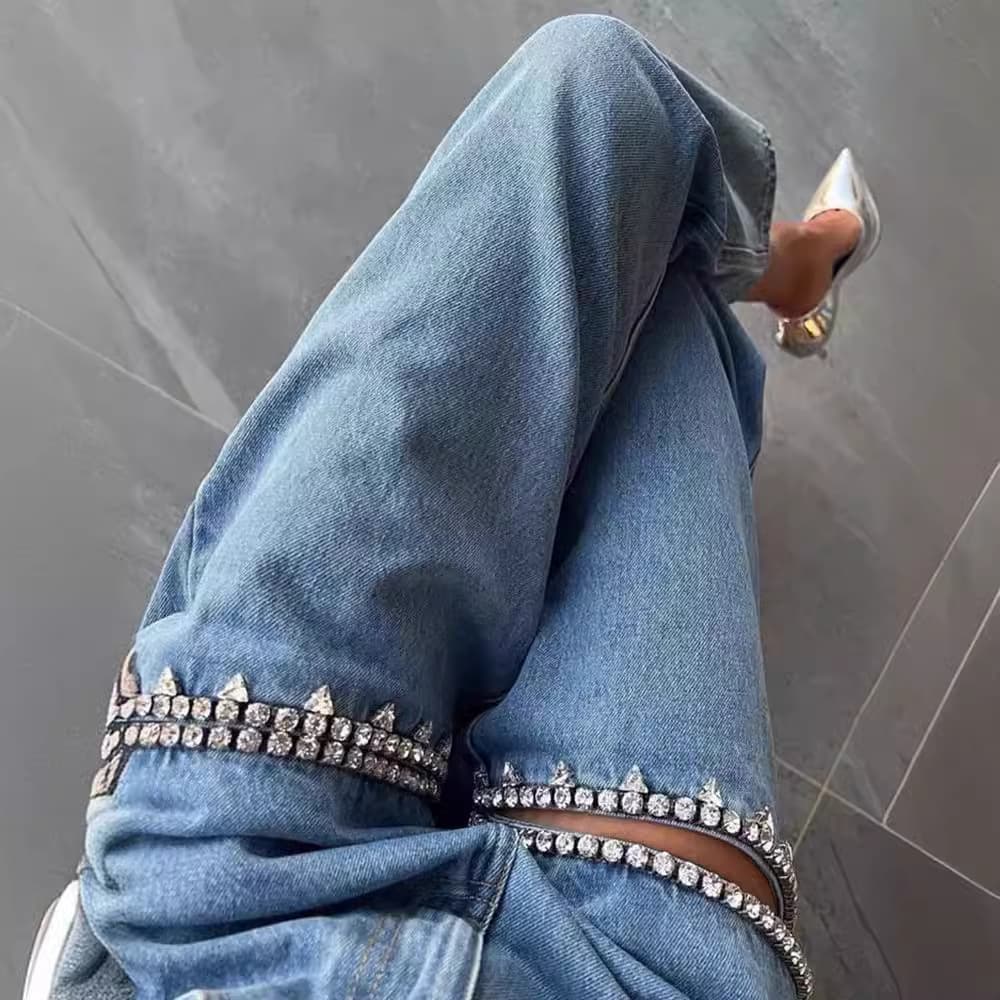 Women's Clothing Blue Ripped Straight Spring And Summer Jeans