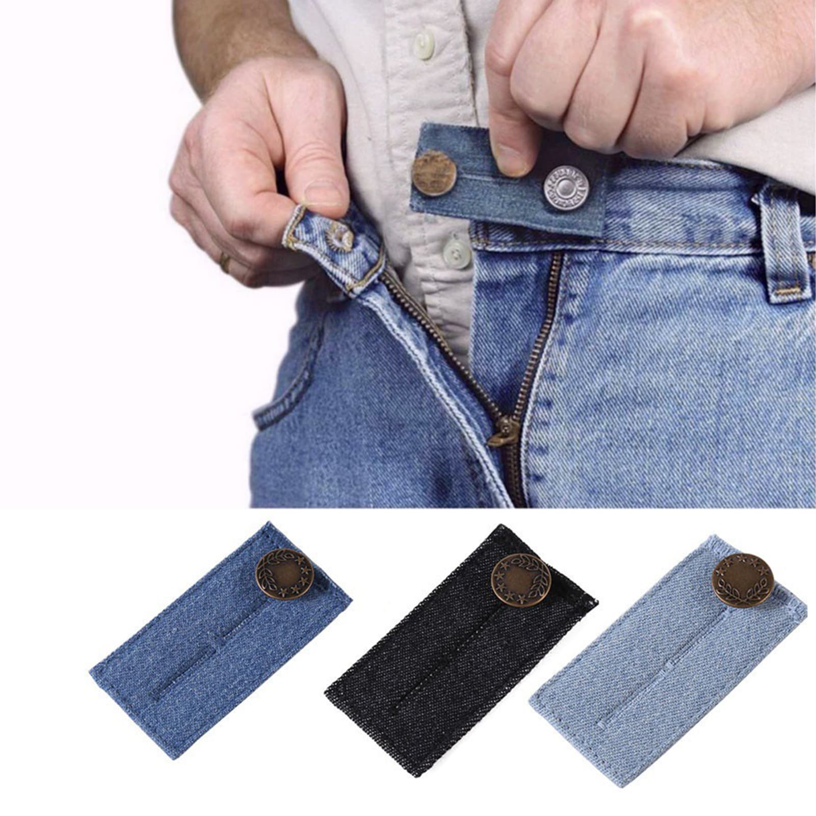 Zhuoxinder Waist Extension Buckle Button Denim Extended Waist Adjustment Lengthen Waist Pants Waist Extension Buckle Jeans Accessories-Black