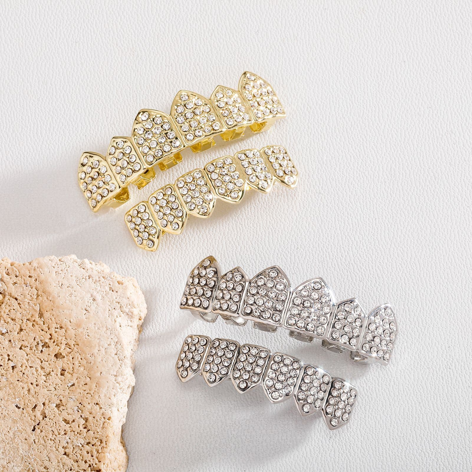 Men And Women's Jewelry Hip Hop Gold Plated Grillz With CZ Stones - Geometric Design, Sizes 7-11, Perfect For Parties, Weddings & Gifts