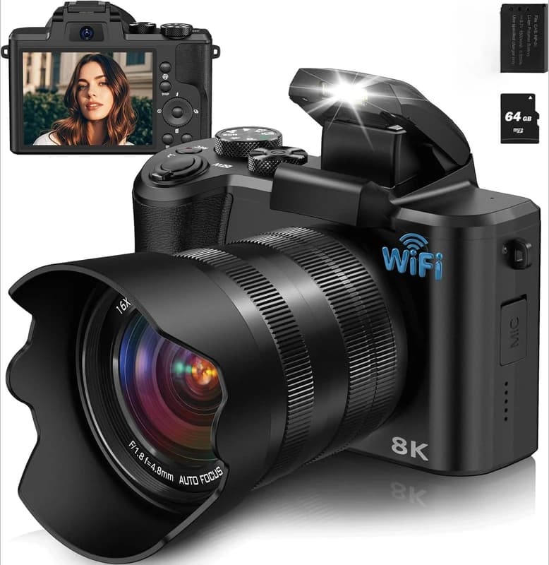 8K Digital Camera, 88MP Cameras For Photography With WiFi & Touch Screen, 16X Zoom Vlogging Camera