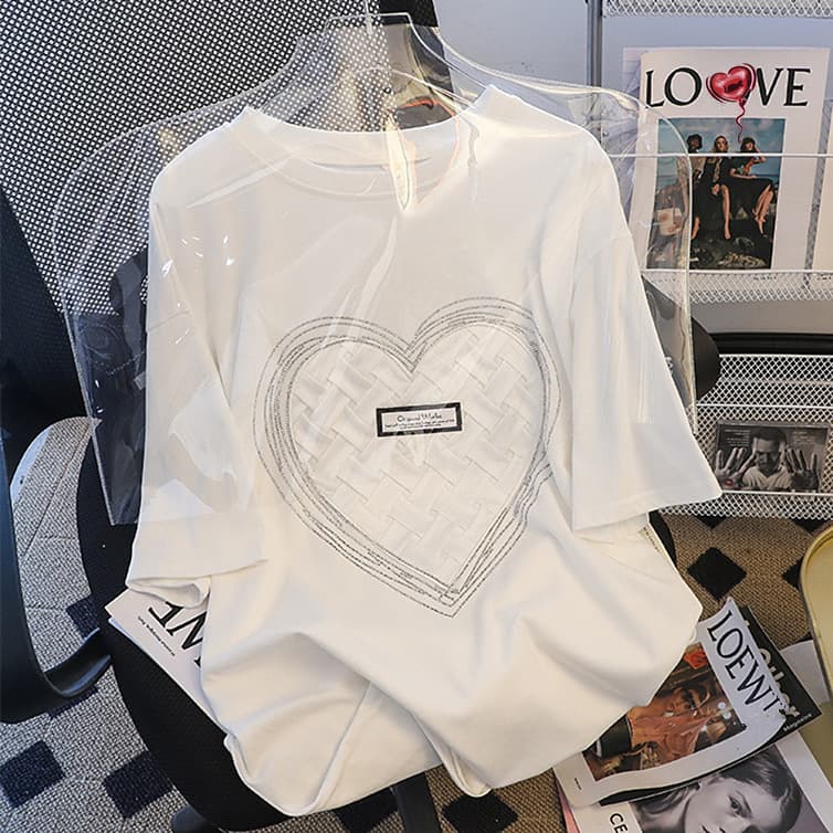 Women's T-Shirts heavy industry hot diamond large version women's short-sleeved T-shirt summer new loose large size tops trendy clothes