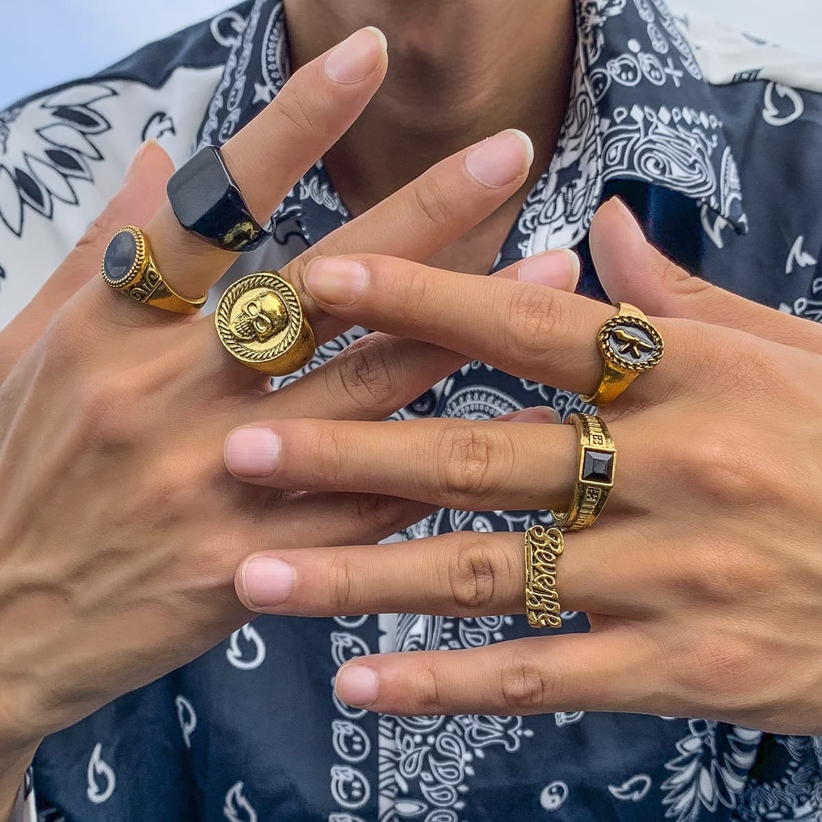 Hot Selling Geometric Crystal 6-Piece Ring Set Simple, Personalized And Fashionable Alloy Ring Set Men