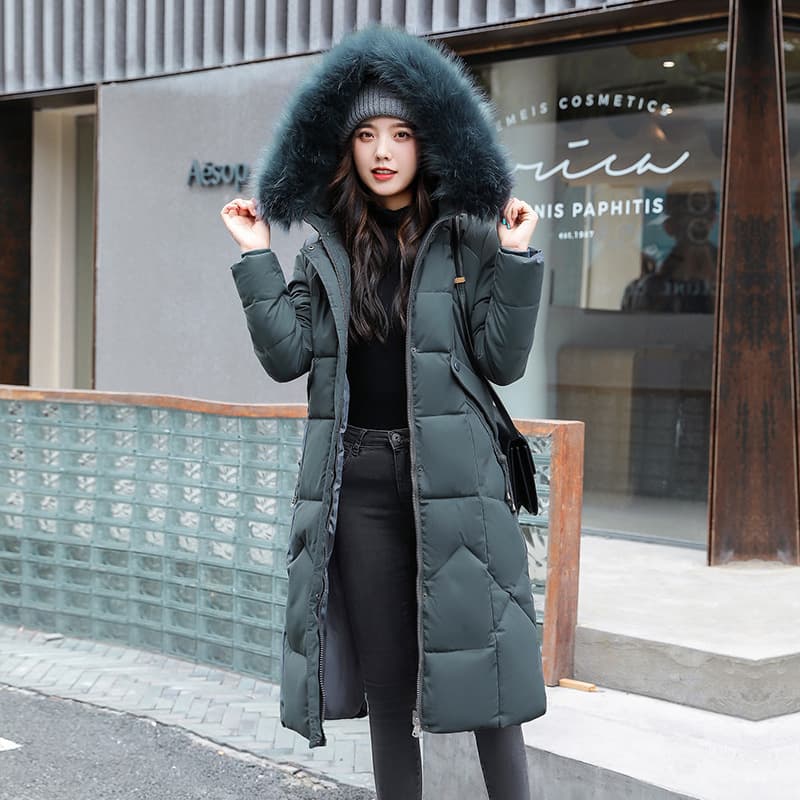 Cotton Coat For Women Fashionable Waist Slimming Thickening And Lengthening Style Over The Knee Large Fur Collar