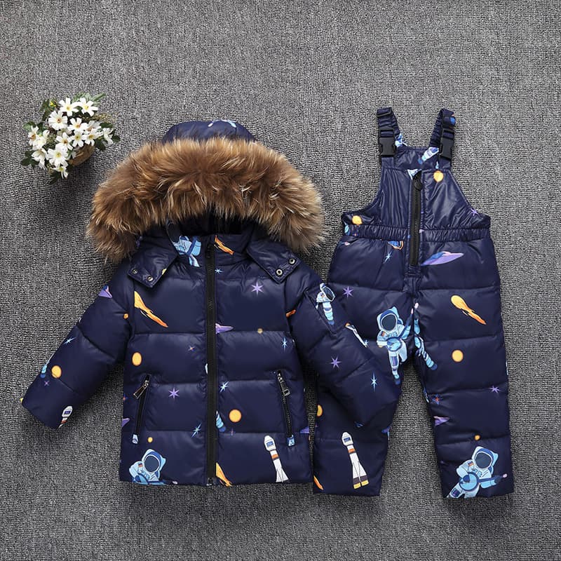 Stylish Kids Down Jacket Set – 85% White Duck Down, Detachable Hood & Snap Crotch (90-120cm, Pink/Red/Purple/Black/Blue Cartoon)​