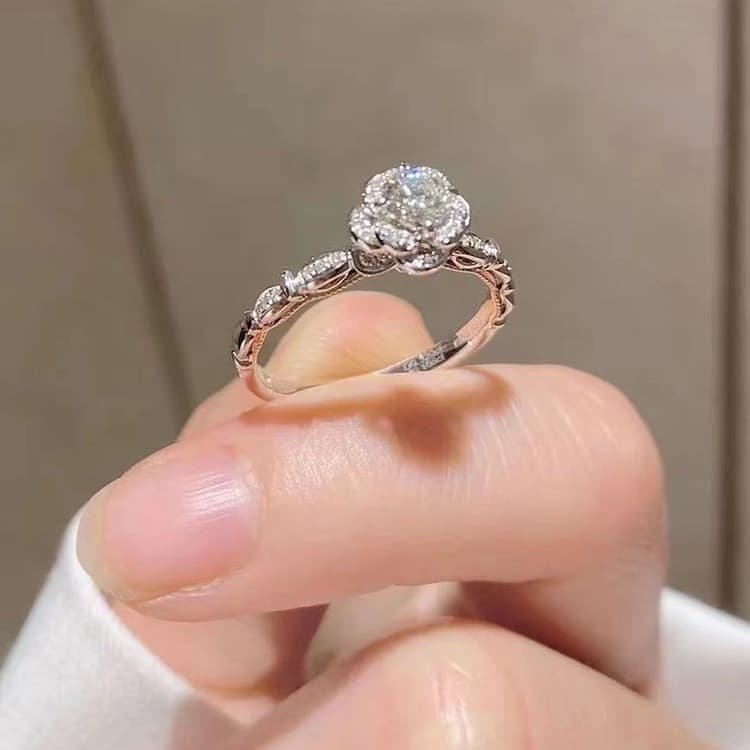 Escaping Princess Castle Fireworks And Diamond Female Pure Silver Mosang Stone Proposal Wedding Ring, Hand Holding