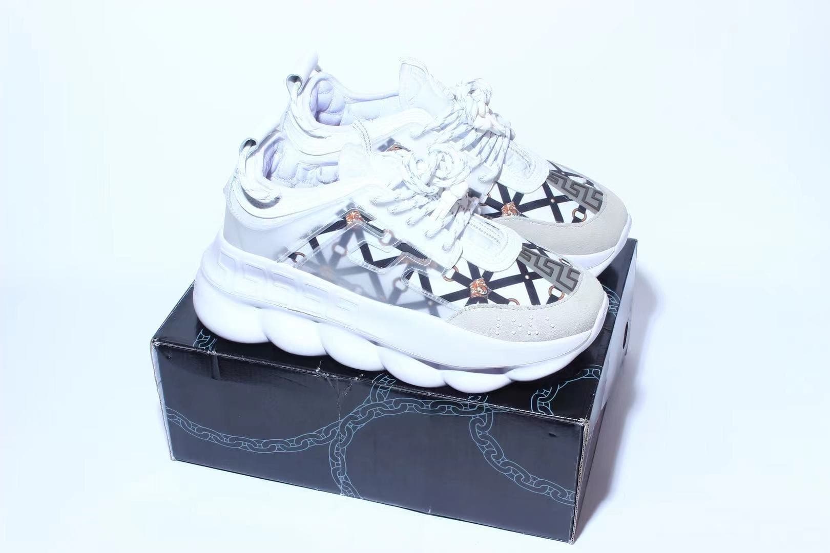 Chaussures de sport décontractées tendance Chain Reaction à tige basse, style rétro, polyvalentes, pour couples, semelle épaisse rehaussante et