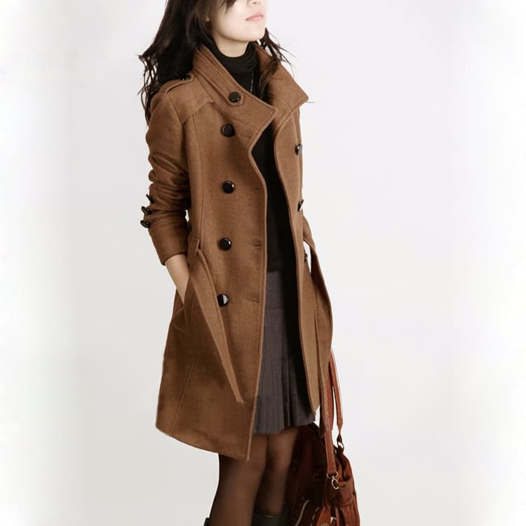 Women's slim long double-sided woolen coat trench coat