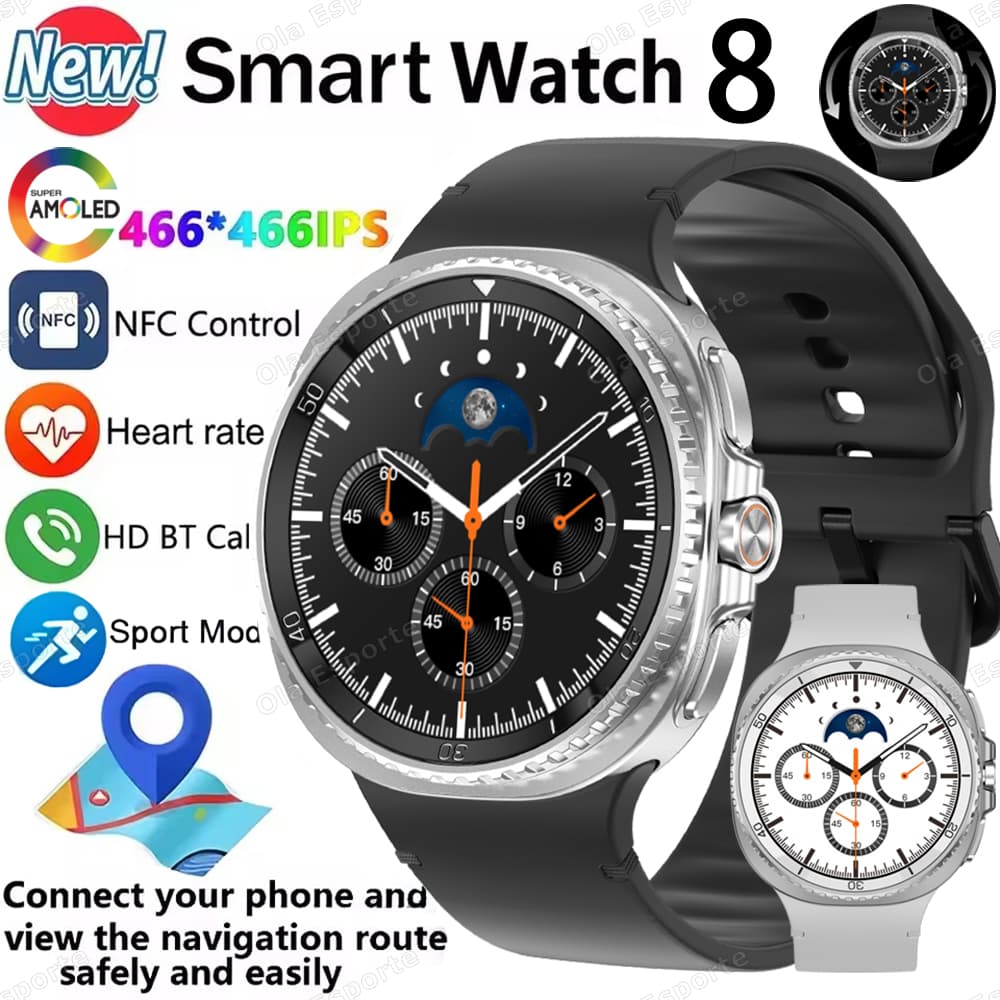New Watch 8 Smart Watch Men 100+ Sports Mode NFC Funtion Watches 1.43'' AMOELD HD Screen 3ATM Waterproof Smart Watches New