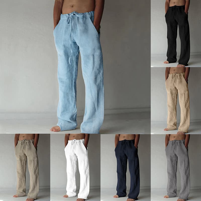 Men's Clothing Trousers Linen Casual Solid Color Thin Linen In Stock