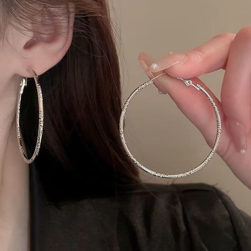 Exaggerated design silver needle circle simple ins style fashion earrings, niche high-end earrings for women