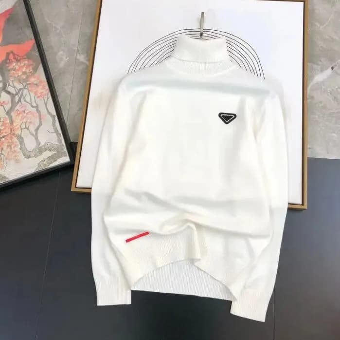 Pull col roulé à badge triangulaire pour homme et femme, pull de créateur en cachemire, couleur unie, en coton
