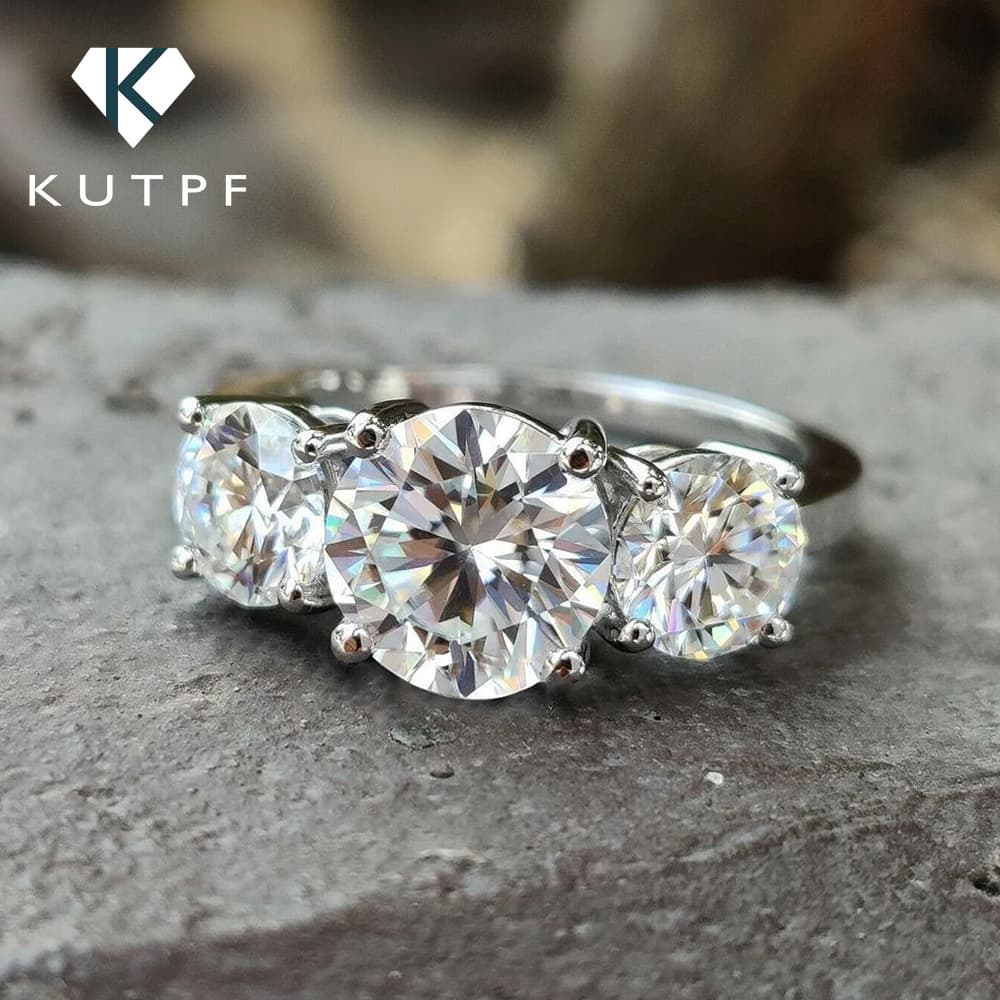4 Carat Moissanite with Certificate Sterling Sier Brilliant Cut Lab Diamond Engagement Ring Wedding Band for Women