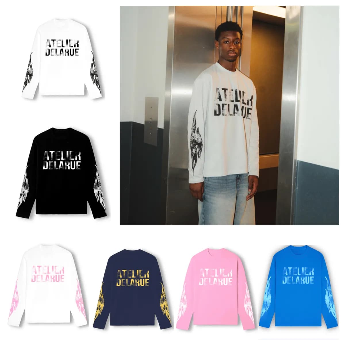 Men's T Shirts Fashion Casual Y2K Harajuku Retro Niche Long Sleeve Flame Print Letter Tops Comfortable Streetwear