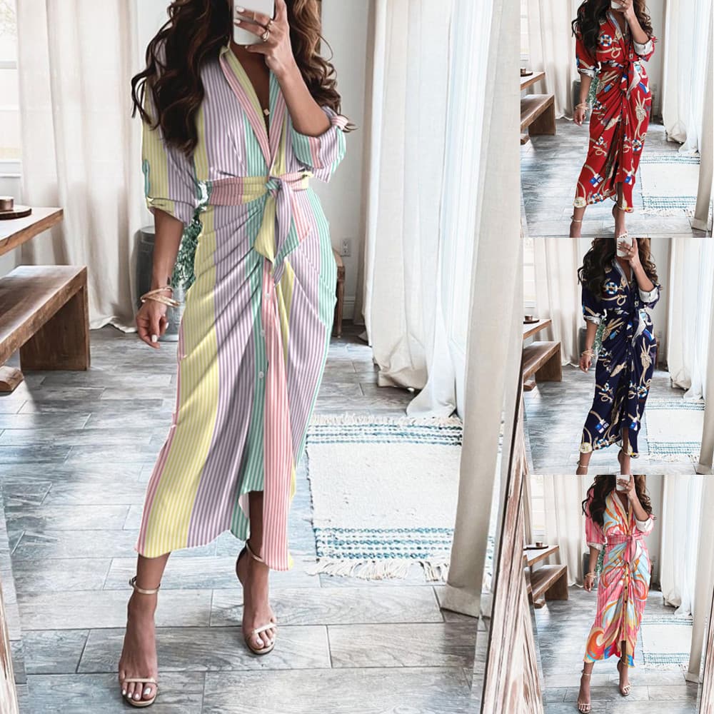 Women's solid color long-sleeved dress