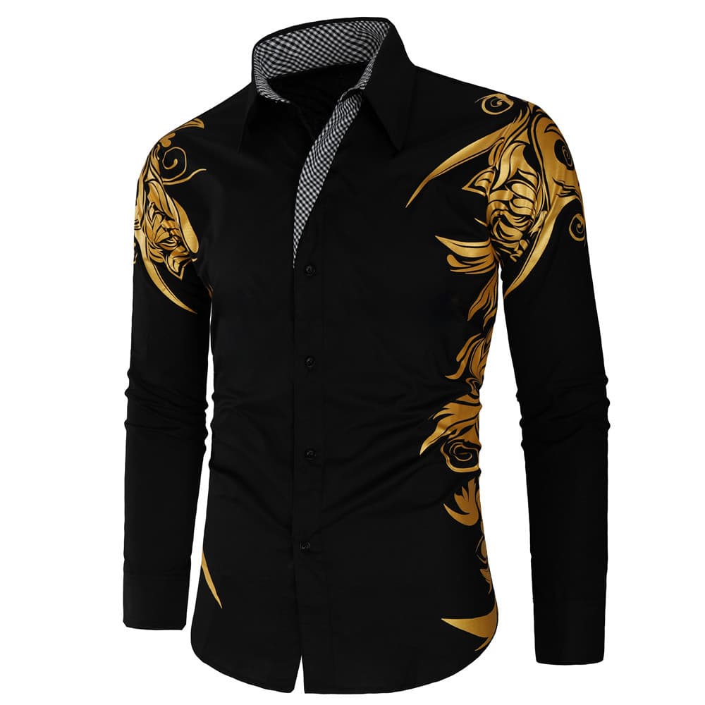 Men's clothing fashionable bronzing printing large size men's shirts long-sleeved shirts