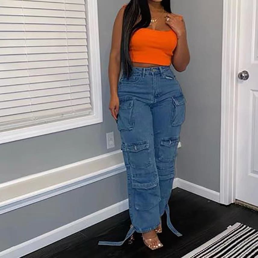 Women's Clothing Hot Selling Trend Multi Pocket Large Size Jeans Overalls