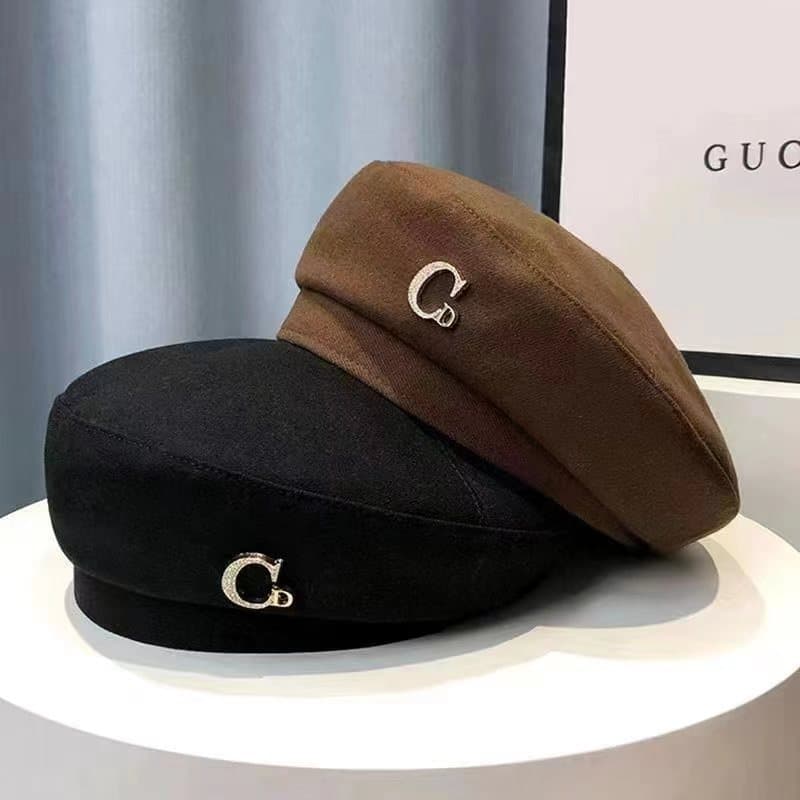 Hat Spring and Autumn beret simple GD versatile version brushed woolen octagonal hat retro fashion tweeted beret hat trend