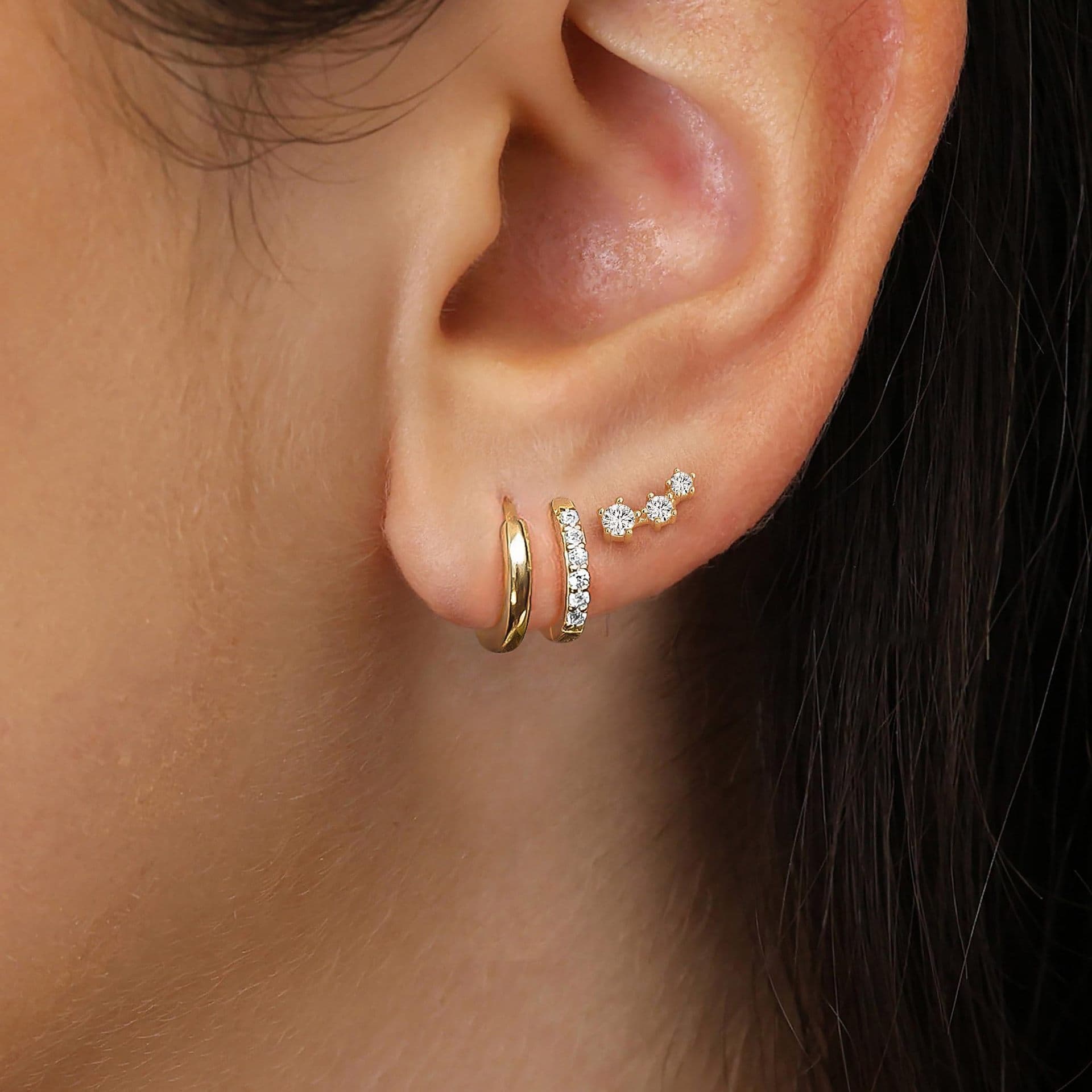 Women’s Jewelry Set Fashion Brass With Real Gold Plating Simple And Fashionable Gold Hoop Earrings With Zircon Three Piece Set