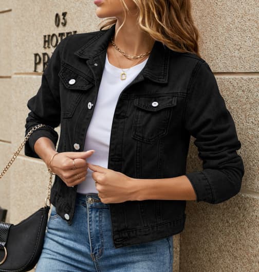 Women's Clothing Fashion Slim Lapel Denim Jacket One Piece Solid Color All Match
