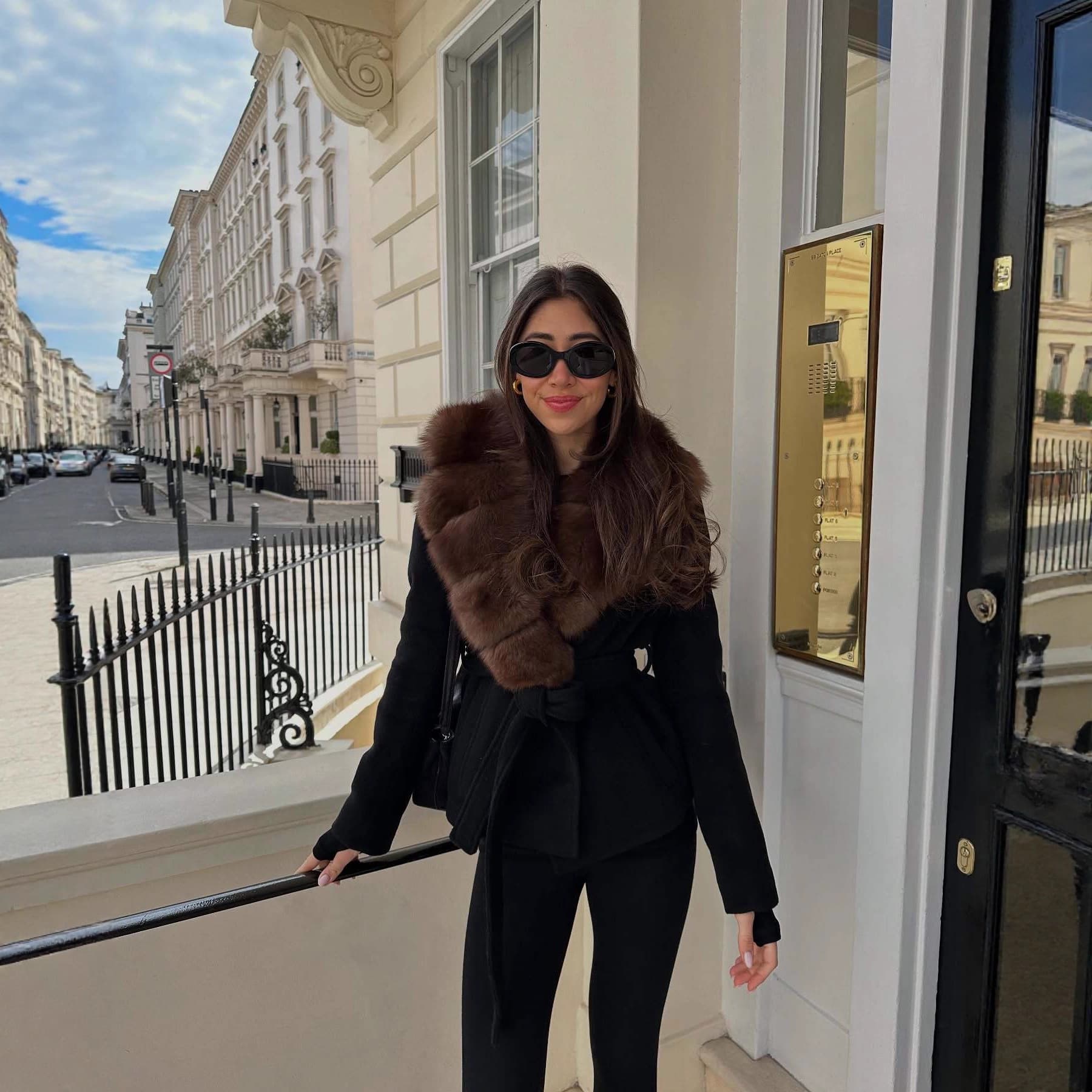Women's Clothing Wool Faux Fur Collar Women's Faux Fur Coat With Wool-Like Collar - Winter Elegant Outerwear For Women (Black, S/M/L)